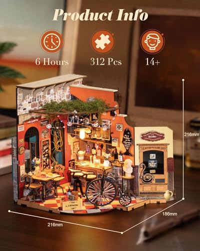 ROBOTIME DIY Miniature House Kit, Mini Diorama House for Adults, Wooden Furniture Kit with LED, Tiny House Dollhouse Building Kits for Halloween/Christmas/Birthday Gifts - color: Cheers Bar & Dining