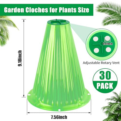 UQM 30 Pack Garden Cloches for Plants with Rotary Vent Cover Reusable - color: Green-30pc