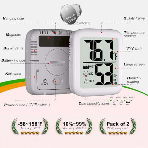 Antonki 2 Pack Room Thermometer Indoor Hygrometer - color: 2 Pcs * Classic White ( 90%+ Choice for Home )