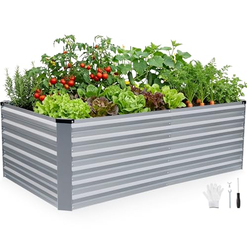 INNO STAGE Galvanized Metal Raised Garden Bed 6×3×2FT, Silver, 1 Pack - color: Silver, size: 6×3×2ft