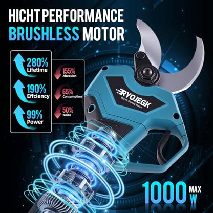 RYOJEGK 1.6" Brushless Electric Pruning Shears with 2x2.0Ah Battery
