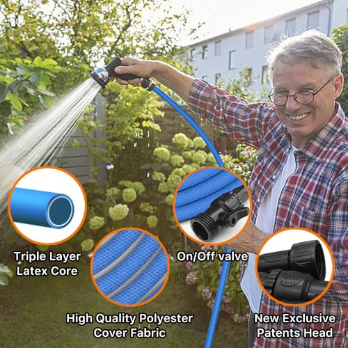 Garden Hose, 75ft Water Hose, Lightweight Outside Lawn Hose, Outdoor Hose for Yard Backyard, Collapsible & Car Wash 3/4" Connectors Manguera de Agua, Yarn Essential Lawn & Garden Watering Equipment