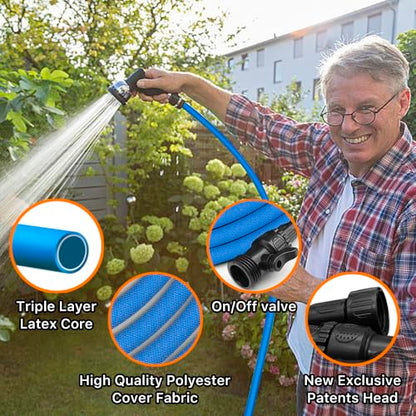 Garden Hose, 75ft Water Hose, Lightweight Outside Lawn Hose, Outdoor Hose for Yard Backyard, Collapsible & Car Wash 3/4" Connectors Manguera de Agua, Yarn Essential Lawn & Garden Watering Equipment
