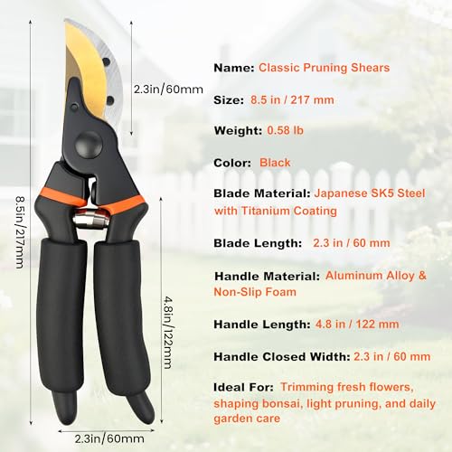 8.5 Inch Pruning Shears, Bypass Pruners