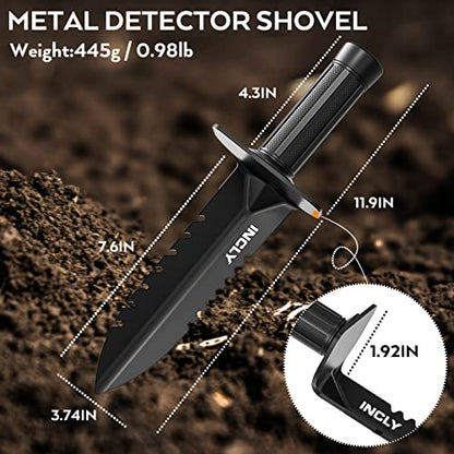 INCLY Metal Detector Shovel, Heavy Duty Double Serrated Edge Digging Tool