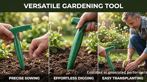 Seed Planter Tool, 6.9 Inch Green Plastic Dibber for Sowing Seeds, Planting Bulbs, Digging with Handle