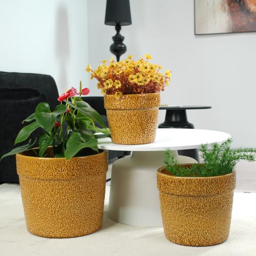 Ceramic Plant Pots with Drainage Hole, 9/12/15 Inch, Yellow - color: Yellow