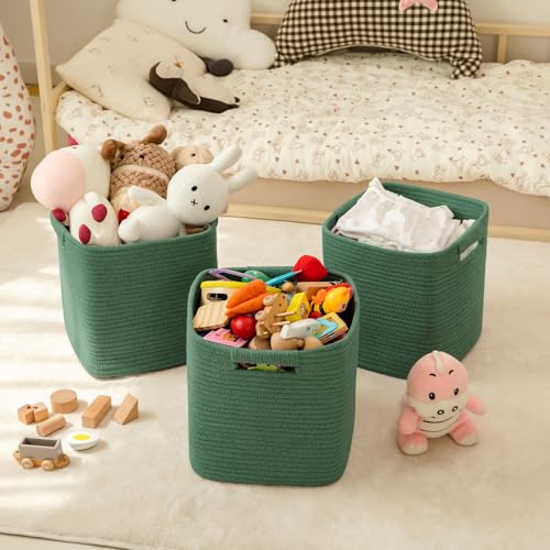 OIAHOMY Storage Cubes 11 Inch Storage Bins 3-Pack Square Baskets Green - color: Green