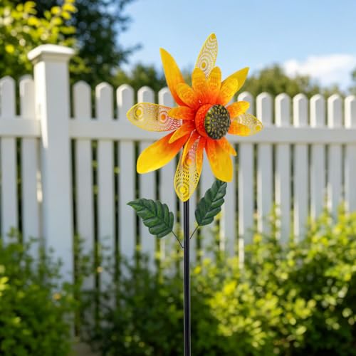 Viveta Sunflower Wind Spinner,Flower Metal Wind Sculpture - color: Yellow-c