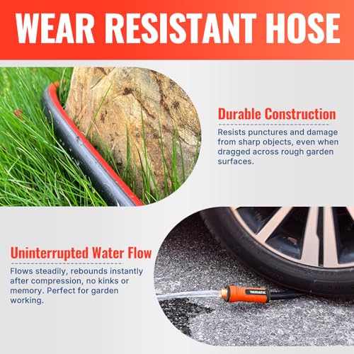 YAMATIC 100FT Garden Hose 5/8in I.D. with 10 Function Water Hose Nozzle - color: Black and Red, size: 100' feet