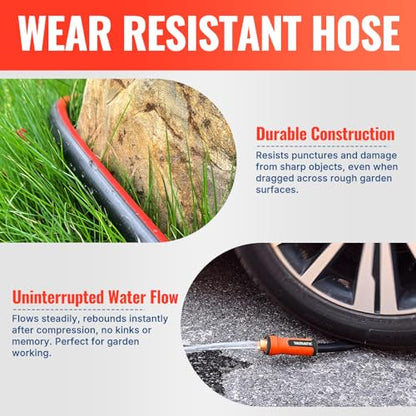 YAMATIC 100FT Garden Hose 5/8in I.D. with 10 Function Water Hose Nozzle - color: Black and Red, size: 100' feet