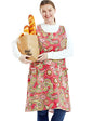 Big Plus Size Aprons for Women with Pockets Cotton Linen Baking Kitchen Cooking - color: Red Flowers