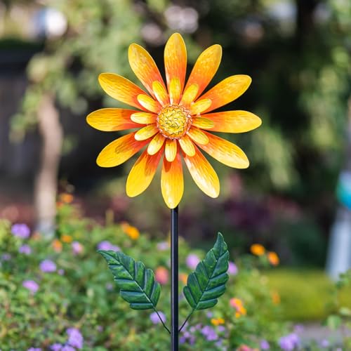 Viveta Solar Sunflower Wind Spinner,Metal Wind Sculpture - color: Sunflower-solar