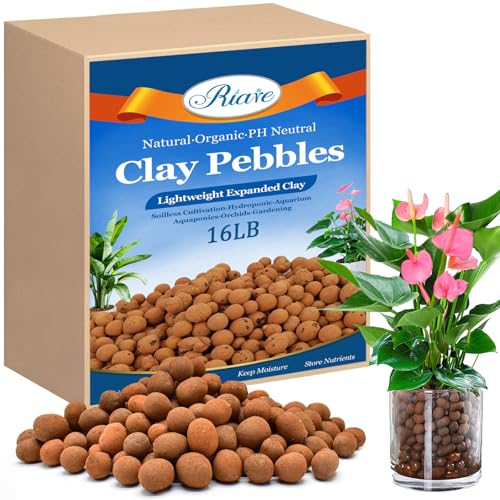 Riare 16LB Organic Leca Clay Pebbles for Plants, 4-16mm Drainage Leca Balls - size: 16LB
