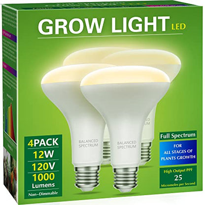 Briignite 4 Pack LED Grow Light Bulb, BR30 Grow Light Bulbs, Full Spectrum - size: 4 Count (Pack of 1)