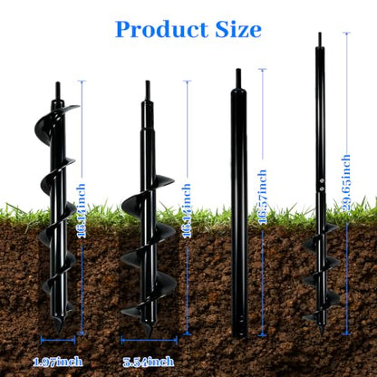 Planting Auger Drill Bit with Extension, 3/8" Hex Drive Garden Hole Digger