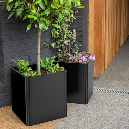 Large Square Metal Outdoor Planter Box 20" Wx20 Dx21 H - color: Black, size: 20"L x 20"W x 21"H
