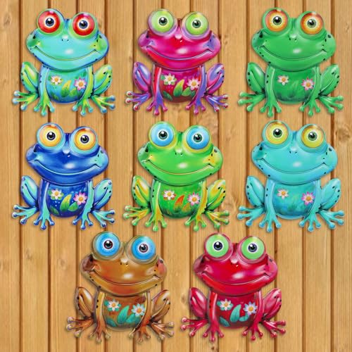 Junware Metal Frog Wall Decor, 8 Pcs Frogs Wall Art Sculptures Hanging Sculpture Decoration, Outdoor Fence Arts for Home Garden, Fence, Patio, Yard, Bedroom Outside Gifts for Adults - color: Frog-C-8Pcs
