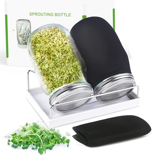 Kitmiido Organic Seed Sprouting Jar Kit – 2 × 32 oz Wide-Mouth Mason Jars - color: Stainless Steel