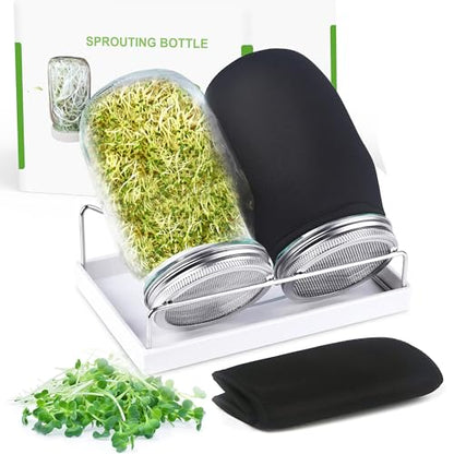 Kitmiido Organic Seed Sprouting Jar Kit – 2 × 32 oz Wide-Mouth Mason Jars - color: Stainless Steel