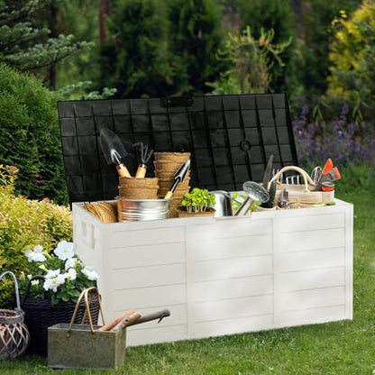 75 Gallon Outdoor Storage Box with Wheels Lockable Seat Waterproof Deck Box