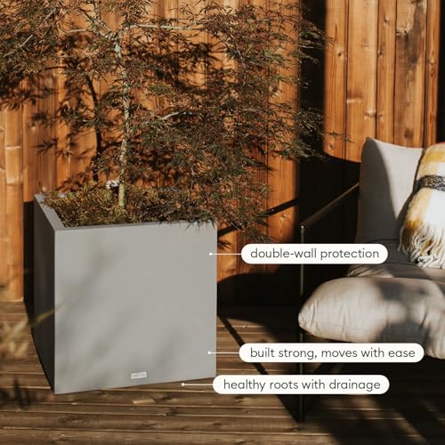 Veradek Block Series Cube Planter - Square Outdoor Planter - color: Gray, size: Medium - 2 Pack
