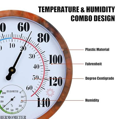 10 Inch Indoor Outdoor Thermometer Hygrometer Combo - color: Brown