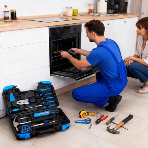 RVOGJP 39-Piece Basic Home Tool Set, General Repair Small Hand Tool Kit with Toolbox for Home, Garage, Office & College Dorm Use, Blue - color: Bule