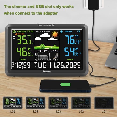 DreamSky Weather Station Indoor Outdoor Thermometer Wireless, Atomic Clock - color: Black with 3 sensor