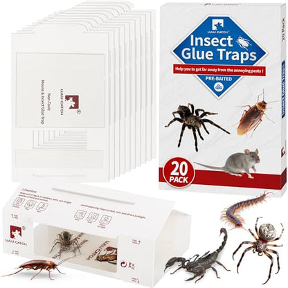 LULUCATCH Mouse Traps, 20Pack Pre-Baited Sticky Mouse Traps Indoor for Home, Non-Toxic Bulk Sticky Pads, Glue Traps for Rats, Bugs, Spider, Mice, Cockroach, Pet Safe, Easy to Use - size: 20 Pack