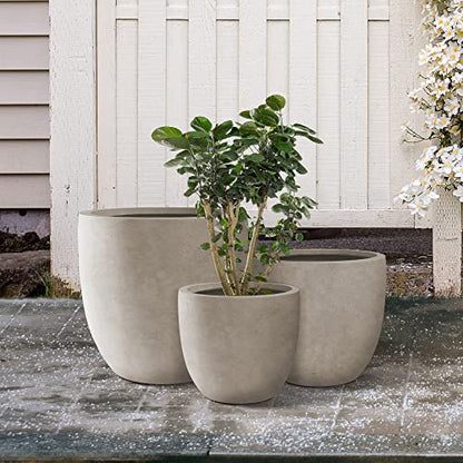 Kante Set of 3 Weathered Concrete Bowl Round Planters for Modern Home - color: Weathered Concrete, size: 18"W + 14"W + 10"W