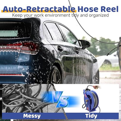 JOEJET Retractable Pressure Washer Hose Reel with Hose, 50 FT x 3/8"