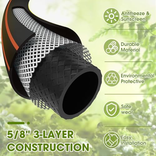 Garden Hose 75ft x 5/8", Heavy Duty Water Hose, Kink Resistant - color: Black, size: 75FT