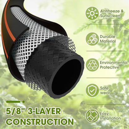 Garden Hose 75ft x 5/8", Heavy Duty Water Hose, Kink Resistant - color: Black, size: 75FT