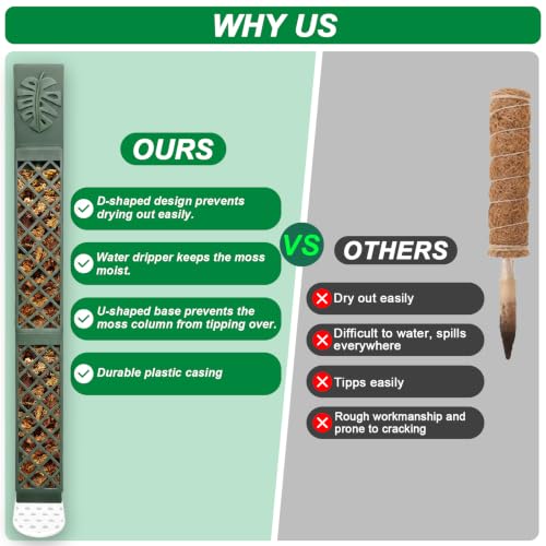 2 Pcs 9 Inch D Shaped Moss Pole with Watering Dripper, Plastic Moss Poles for Climbing Plants, Sturdy Monstera Plant Support, Self Watering Moss Pole Kit for Plants Indoor (1Pack 2Pcs-Green) - size: 1Pack 2Pcs-Green