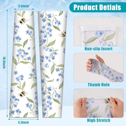 Gardening Sleeves for Women UV Sun Protection with Thumb Hole Anti-Scratch - color: Bee Flower