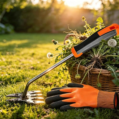 Weed Puller Tool with Gardening Gloves, Hand Weeding Tool Garden Weeder with Stainless Steel Claw & Rubber Handle, Portable Weed Remover for Lawn Yard Vegetable Garden Backyard Farm