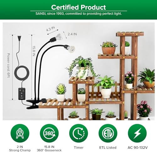 SANSI LED Grow Lights for Indoor Plants, Lifetime Free Bulb Replacement - size: 2 Head 1 Pack