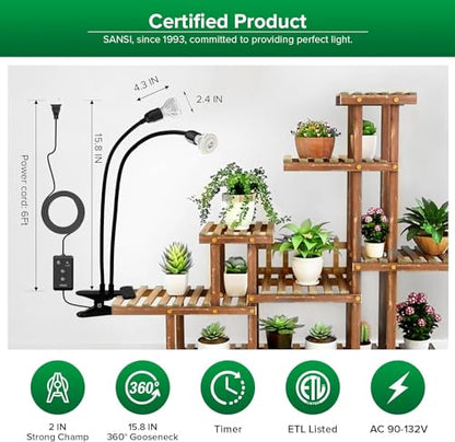 SANSI LED Grow Lights for Indoor Plants, Lifetime Free Bulb Replacement - size: 2 Head 1 Pack
