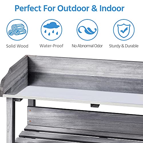 Yaheetech Potting Bench Outdoor Console Table w/3-Tier Storage,Gray - color: Gray