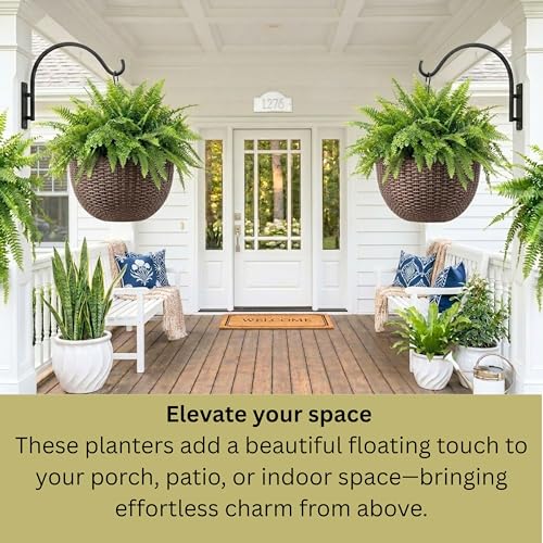LaLaGreen Hanging Planters (11in, 2 Pack) Self-Watering Hanging Flower Pots - color: Brown X 2