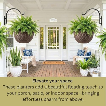 LaLaGreen Hanging Planters (11in, 2 Pack) Self-Watering Hanging Flower Pots - color: Brown X 2