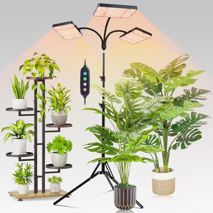 FECiDA High Output Tall Grow Lights for Indoor Plants with Stand and Timer - size: 3-Head