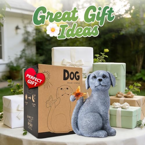 Nacome Dog Outdoor Statues for Garden with Solar Butterfly - color: Garden Dog