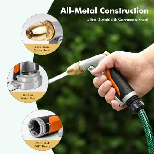 RESTMO Metal Water Hose Nozzle, High Pressure Garden Sprayer, Orange - color: Orange