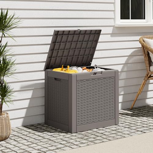 Outdoor Deck Storage Box, Waterproof,Grey,35 Gallon - color: Striped Gray, style: 35 Gallon