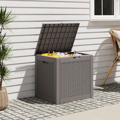 Outdoor Deck Storage Box, Waterproof,Grey,35 Gallon - color: Striped Gray, style: 35 Gallon