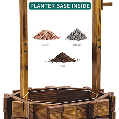 UDPATIO Rustic Solid Fir Wood Wishing Well Planter for Outdoor Plants, 16.5 in Diameter - size: 47.3''x22.04''x22.04''