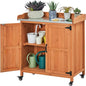 Yaheetech Rolling Potting Bench Outdoor Storage Cabinet, Metal Top, Brown - color: Brown