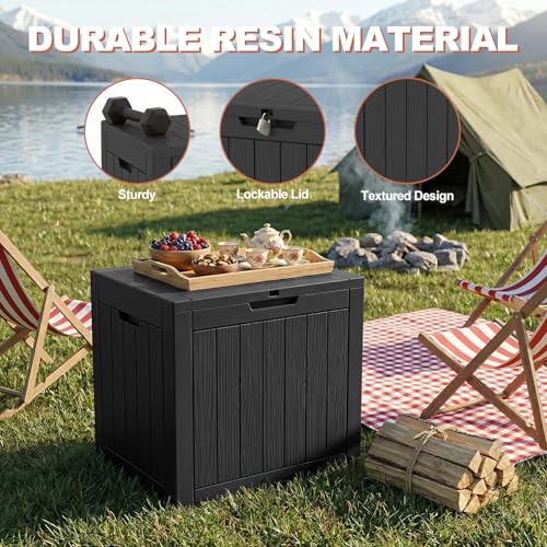 EFU Outdoor Storage Box Waterproof, 32 Gal Gen 2 Resin Deck Box With Wheels